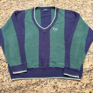 Vintage Jack Nicklaus Vertical Stripe V-Neck Sweater Mens XL Green Navy Blue